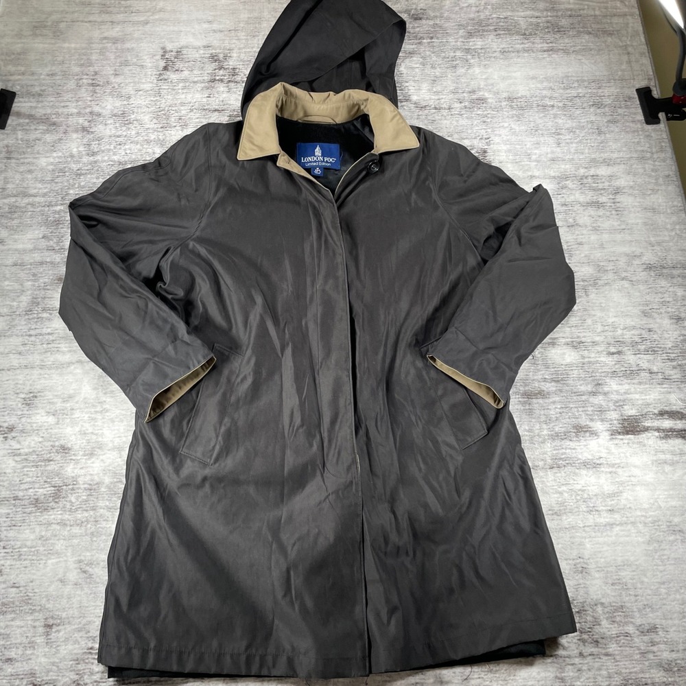 London Fog Limited Edition Mens Hooded Trench Coat Black Brown Medium Regular